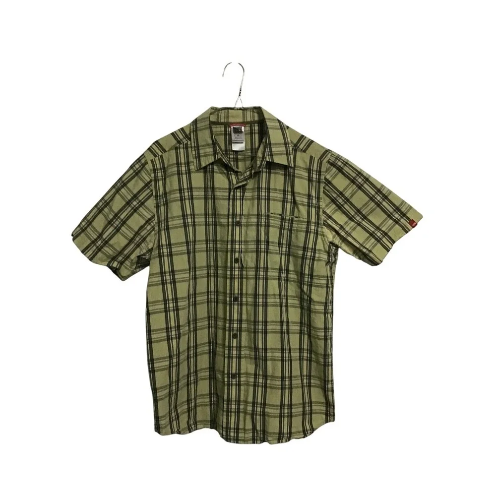 The North Face Button Down Shirt‎ Mens Small Green Plaid Short Sleeve Hiking
